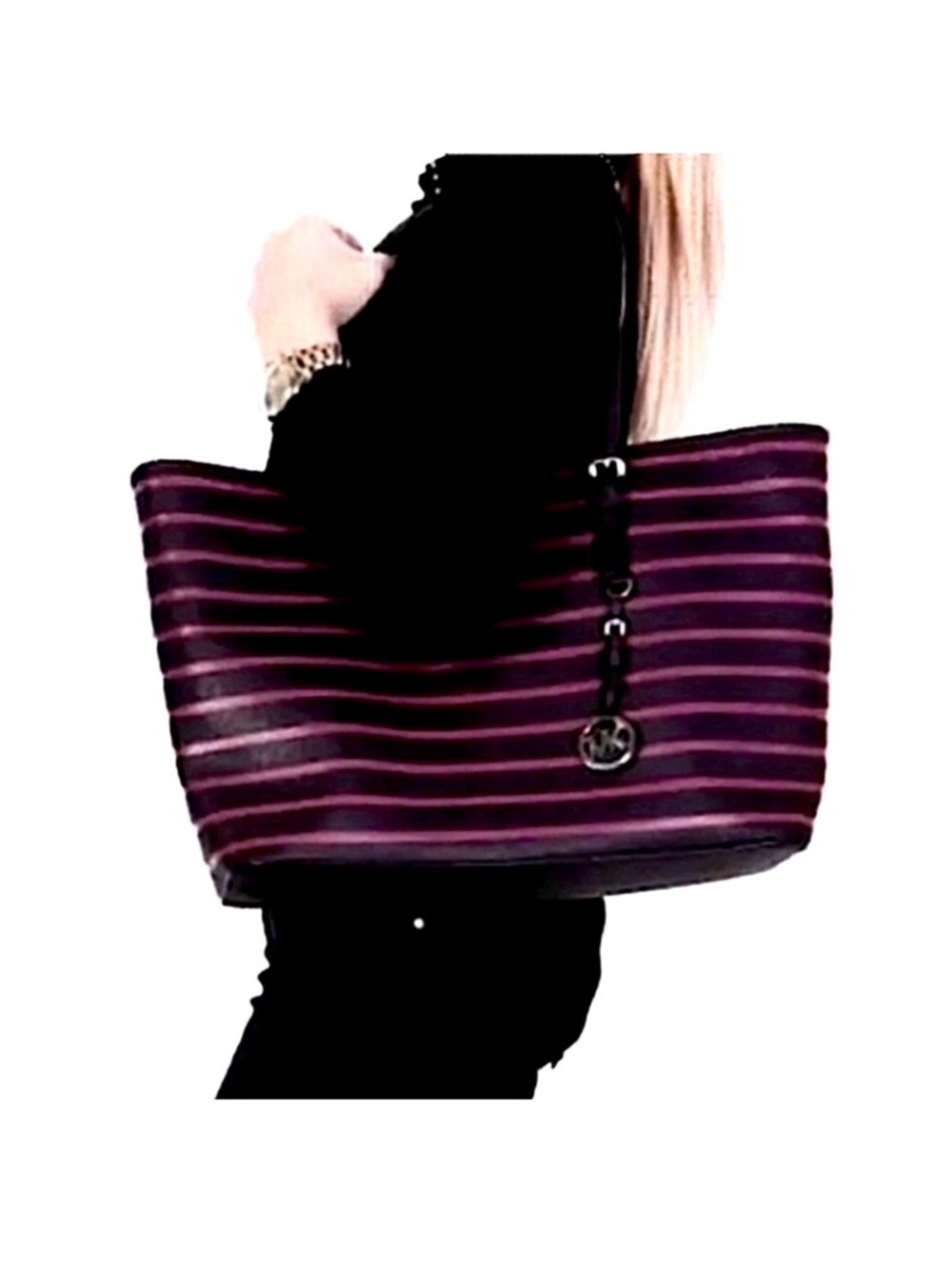 Michael Kors Jet Set Striped Saffiano Leather